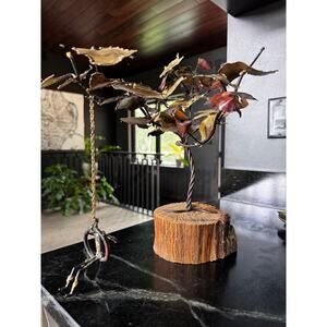 MCM Brutalist Style Mixed-Metal Tree Sculpture with Hanging Figure